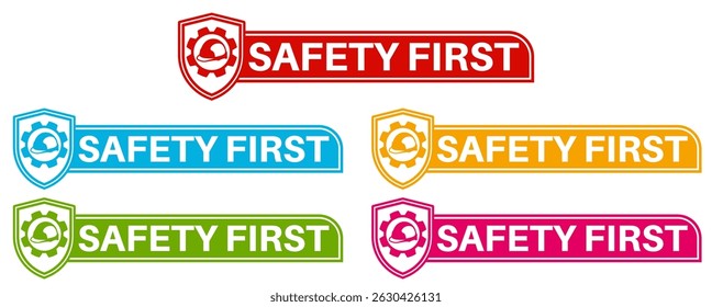 Set Labels Sicherheit erste Telefonschild flach Design. Sicherheitssymbol Aufkleber, Vektorgrafik