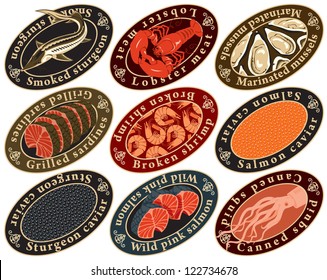 set of labels for seafood