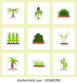 set of Labels with shadow flat vector icon plants