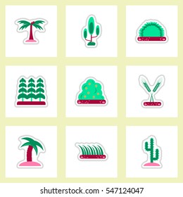 set of Labels with shadow flat vector icon plants