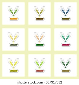 set of Labels with shadow flat vector icon plants