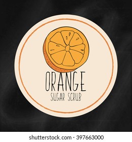 A set of labels with the staff infrastructure for health and beauty. Orange sugar scrub for body, hands and face. Vector 