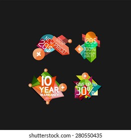 Juego de etiquetas, pegatinas, banners, insignias y elementos a la venta. Ilustración del vector