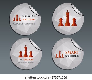 Set of labels - stickers. Chess Smart solutions design template. With company logo. Best for management consulting, finance, law companies. Unique polygonal design. Vector illustration
