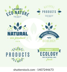 Set of labels and stickers for organic food and drink, and natural products. Vector illustration concepts for web design, packaging design, promotional material.
