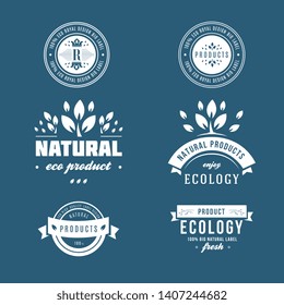 Set of labels and stickers for organic food and drink, and natural products. Vector illustration concepts for web design, packaging design, promotional material.