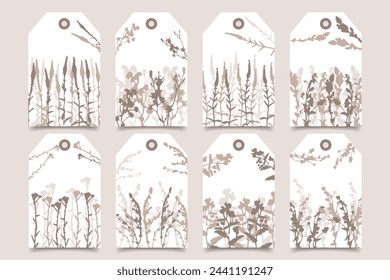 Set of labels, stickers, posters, greeting cards with wildflowers and plants. Vector