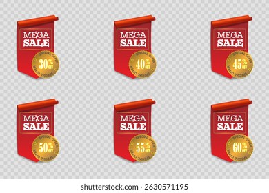 Set of labels and stickers, stickers of procepts and discounts. On a transparent background.