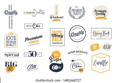 Set of labels and stickers for sale, product promotion, special offer, shopping, e-commerce. Isolated vector illustrations for web design and marketing material.