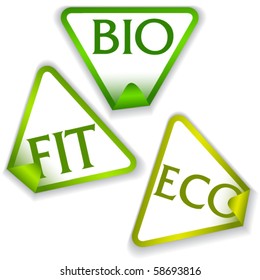 Set of labels, stickers with words bio, fit and eco