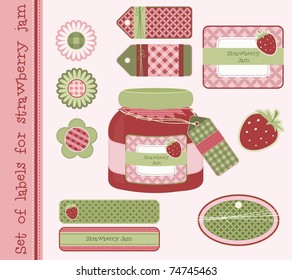Set of labels for strawberry jam, vector