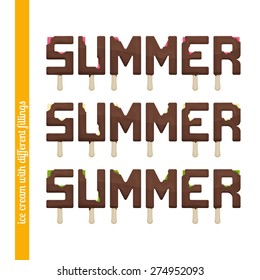 set of labels summer in the form of ice cream on a white background