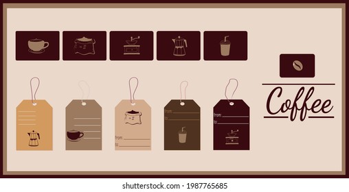 A set of labels and tags for coffee shops, pastry shops, restaurants and takeaway coffee. coffee menu. coffee card. 