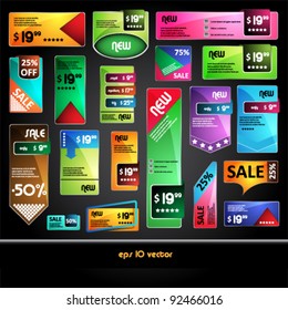 Set of labels, tags and different shapes and color signs for sale