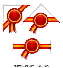 Set of labels with tapes. Vector illustration