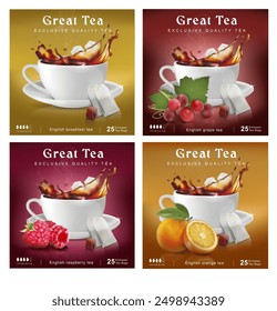 A set of labels for tea with various additives. Vector illustration