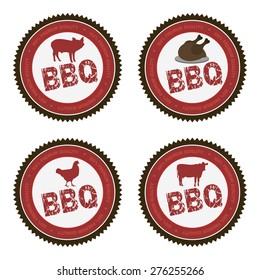 Set of labels with text and barbecue elements. Vector illustration