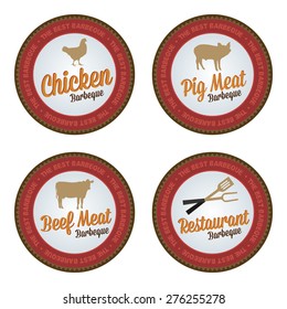 Set of labels with text and barbecue elements. Vector illustration