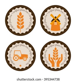 Set of labels with text and different icons for gluten free products