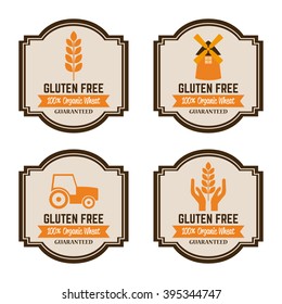 Set of labels with text and different icons for gluten free products