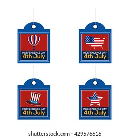 Set of labels with text and different icons for american independence day celebrations