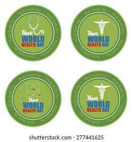 Set of labels with text and elements for world health day. Vector illustration