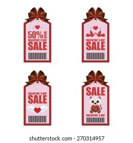 Set of labels with text, hearts and ribbons. Vector illustration