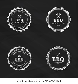 Set of labels with text and icons for barbecue events