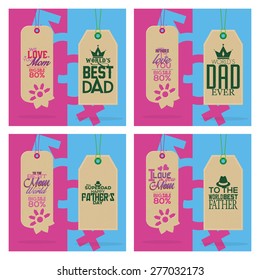 Set of labels with text for mother and father's day. Vector illustration