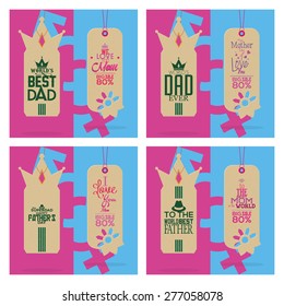 Set of labels with text for mother and father's day. Vector illustration