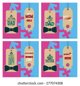 Set of labels with text for mother and father's day. Vector illustration