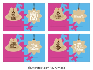 Set of labels with text for mother and father's day. Vector illustration