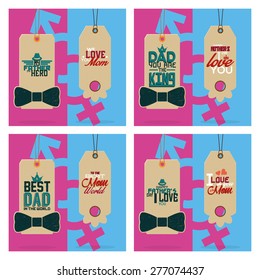 Set of labels with text for mother and father's day. Vector illustration