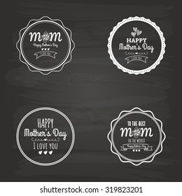 Set of labels with text on a black background for mother's day