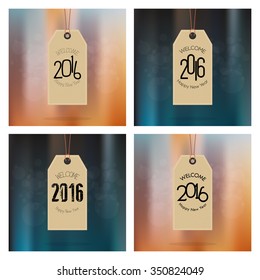 Set of labels with text on different colored backgrounds for new year celebrations