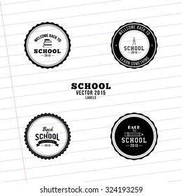 Set of labels with text and school supplies