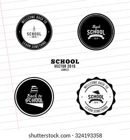 Set of labels with text and school supplies