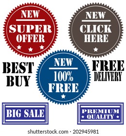 Set of labels with text Super Offer,Click Here ,Big Sale and Premium Quality,vector illustration