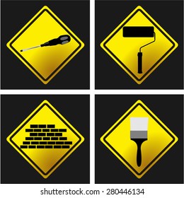 Set of labels with under construction icons. Vector illustration