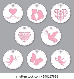 Set of labels for Valentine's Day. Isolated objects with different decoration on the theme of love. Vector illustration
