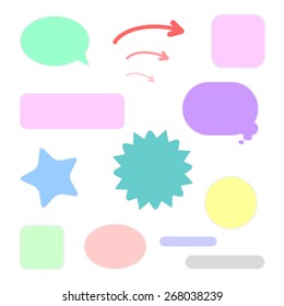 Set of labels of various shapes for any use of different colors in gentle tones for the office for you solid pieces consists of arrows circle, square, star, stripe, oval