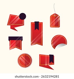 Set of labels in various shapes for promotional purposes. Set of sale badges, quality tags, and labels. Template banners for shopping promotions, including special offers, sales, discounts.