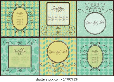 Set of labels with vintage frames and floral and birds motives