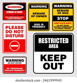 set of labels of Warning restricted area