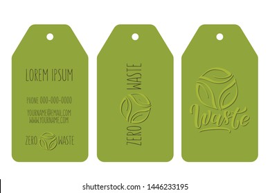 Set of labels whit zero waste concept, recycle and reuse, reduce - ecological lifestyle. Handwritten text and logo, EPS 10.