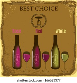 set of labels for wine with bunch grapes and barrel