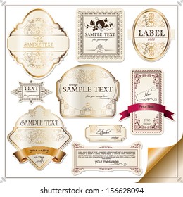 set of labels for wine with grapes, gold ribbon & etc.