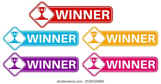 set labels winner icon. Trophy symbol sign design vector illustration
