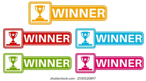 set labels winner icon. Trophy symbol sign design vector illustration