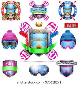 Set of Labels for winter sport. Bright premium quality design. Editable Vector Illustration isolated on white background.